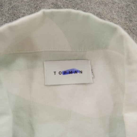 Topman Shirt Mens Medium Green Button Up Linen Long Sleeve Geometric Print - Picture 6 of 16